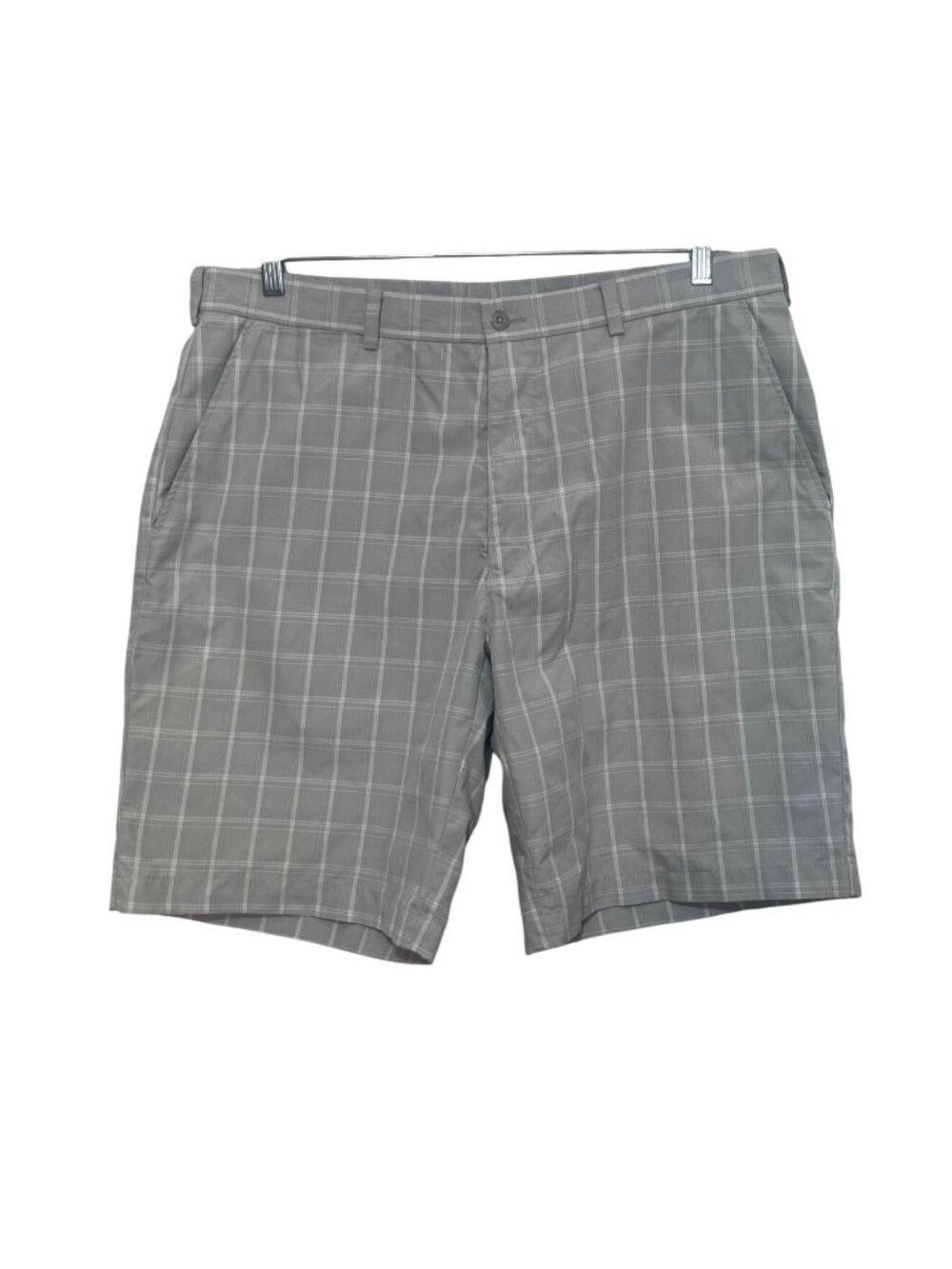 PGA Tour Plaid Golf Shorts Mens Size 38 Gray White Flat Front Summer Casual